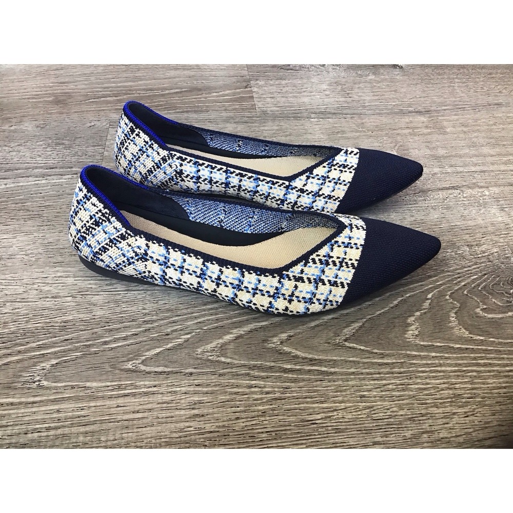 Rothy's The Point Flats Women's Size 9 Indigo Navy Plaid Sustainable Shoes